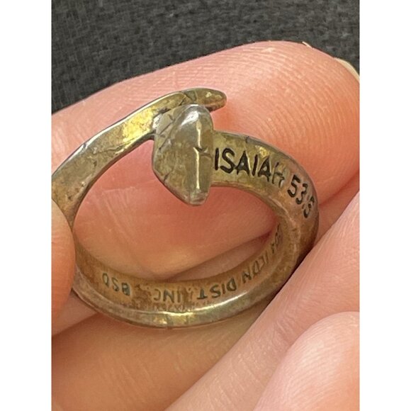 The Passion of Christ Tested Silver Signed BSD Isaiah 53:5 Size 6 Nail Ring - Picture 12 of 14